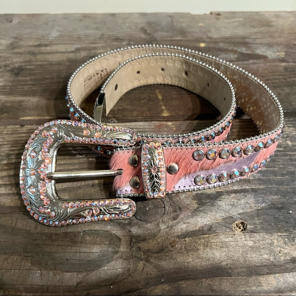 B.B. Simon Pink Crystal Western Buckle Belt
